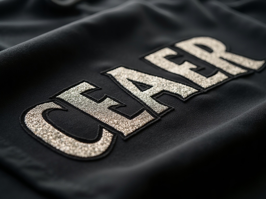 Détail du flocage thermocollant sur un maillot de foot noir pour EVJF
