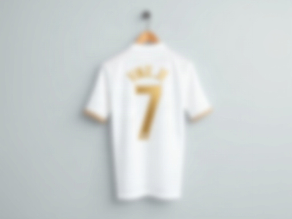 Maillot Real Madrid blanc 2026 avec flocage Vinicius Jr. numéro 7 en or