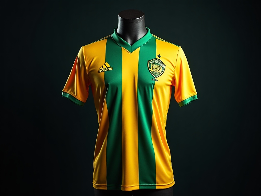 Maillot FC Nantes 1994-1995 bandes verticales jaune et vert équipementier Adidas