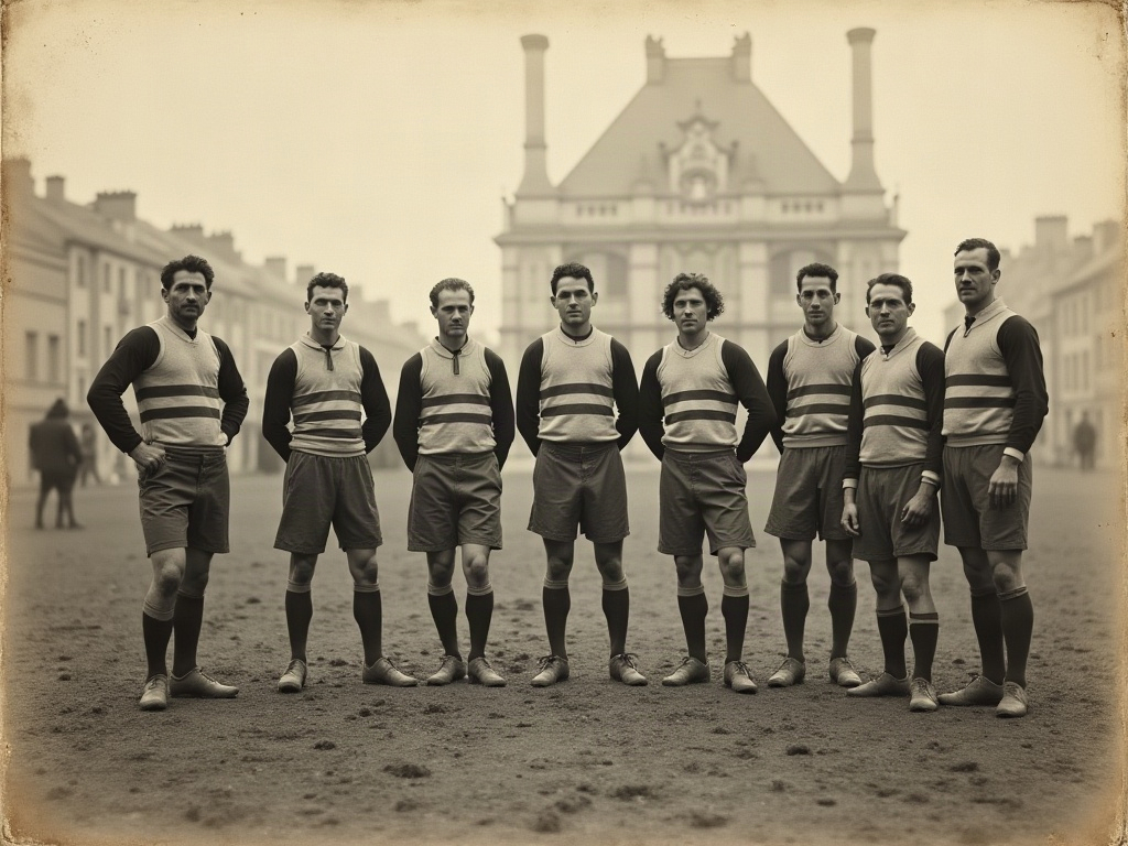 Maillot historique des Girondins de Bordeaux au début du XXe siècle, rayures bleu et blanc
