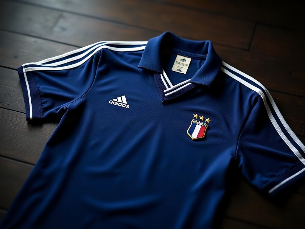 Maillot Adidas des Girondins de Bordeaux années 1980, bleu marine avec trois bandes blanches