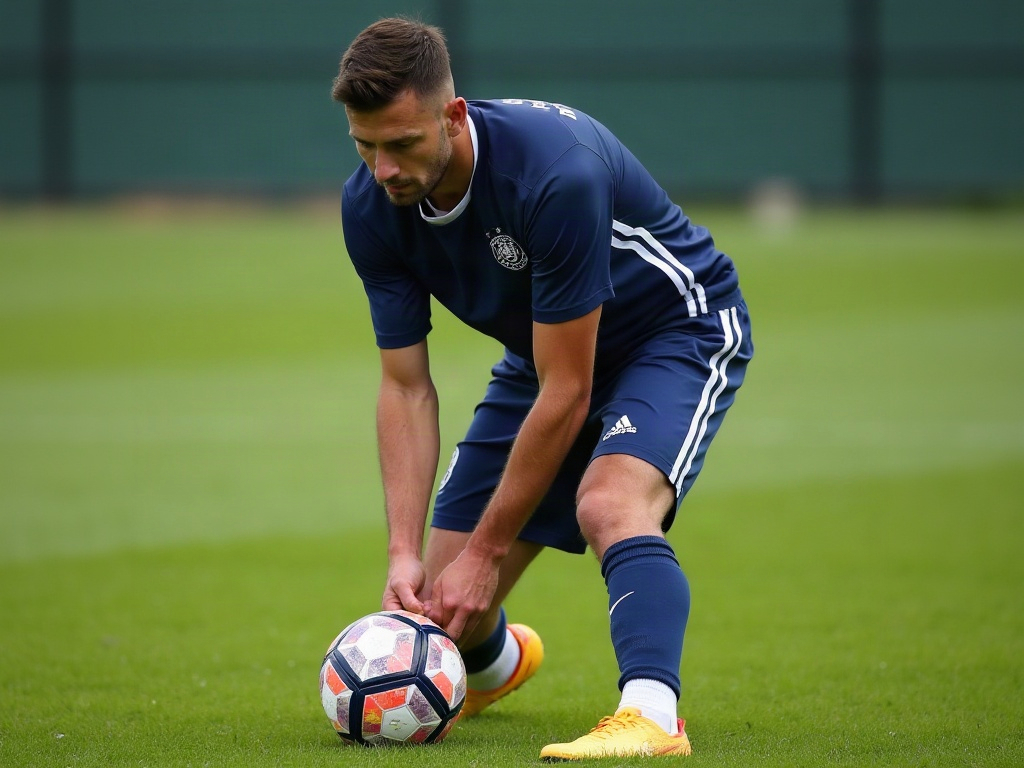 Joueur de foot portant un kit complet maillot et short assortis sur un terrain