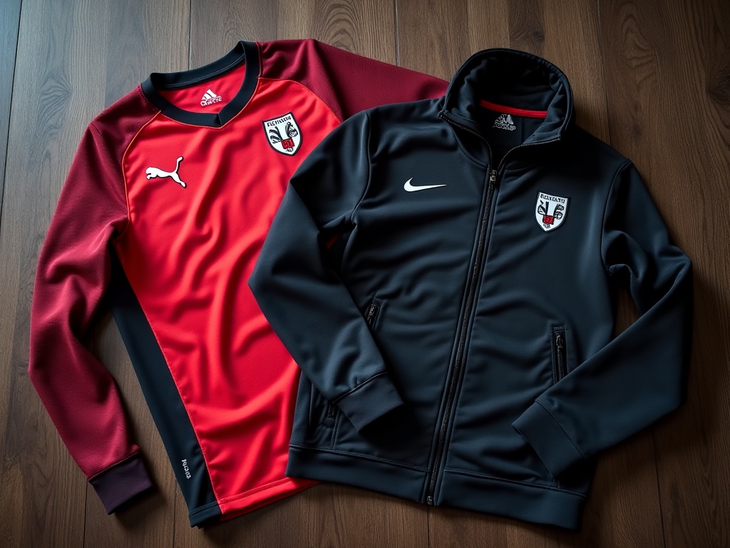Système de trois couches pour porter un maillot de foot en hiver : sous-pull thermique, maillot officiel et veste de survêtement