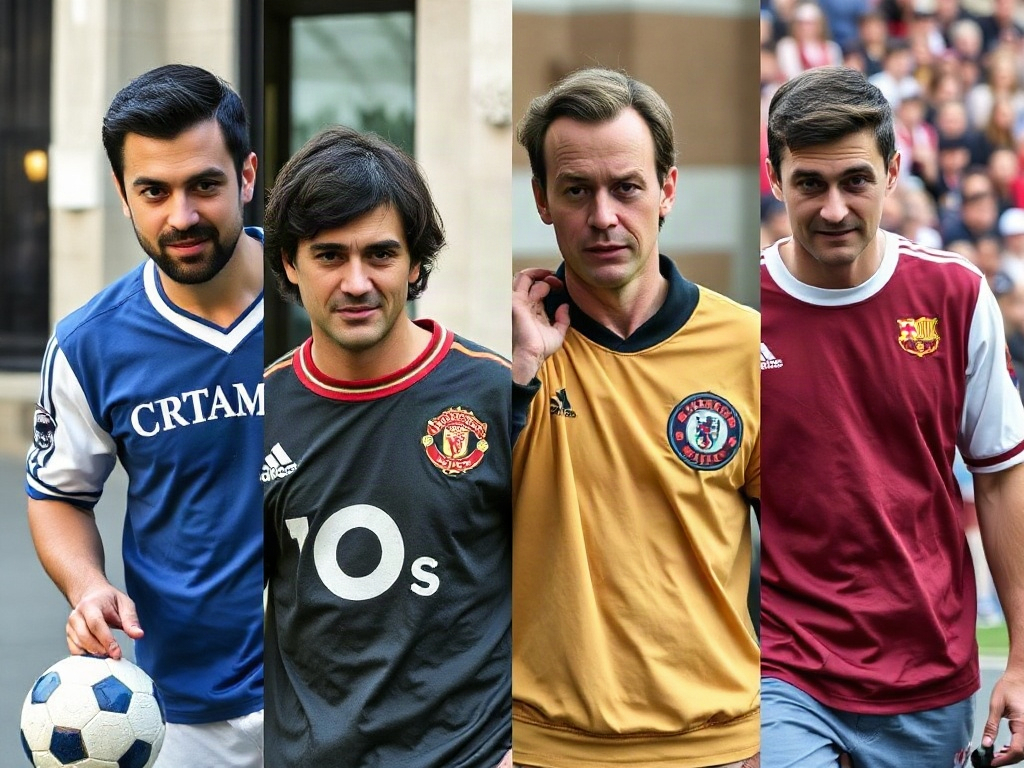Collage de célébrités portant des maillots de foot vintage iconiques