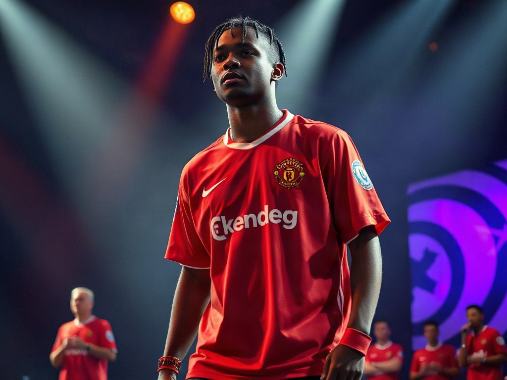 Musicien portant un maillot de foot vintage lors d'une performance