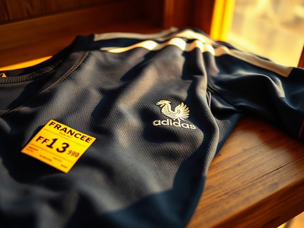 Détail du badge brodé coq FFF sur le maillot Équipe de France 1998