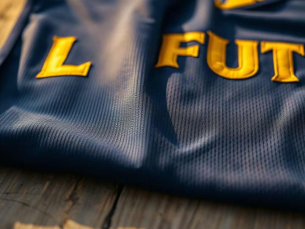 Gros plan comparatif entre flocage flex lisse et flocage flock velouté sur maillot de foot bleu marine