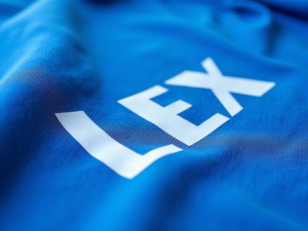 Flocage flex sur maillot de foot bleu, gros plan sur la texture vinyle
