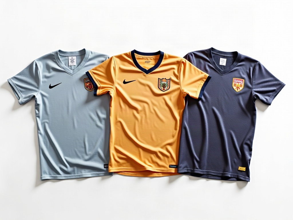 Comparaison flock, thermocollant et broderie sur trois maillots de foot