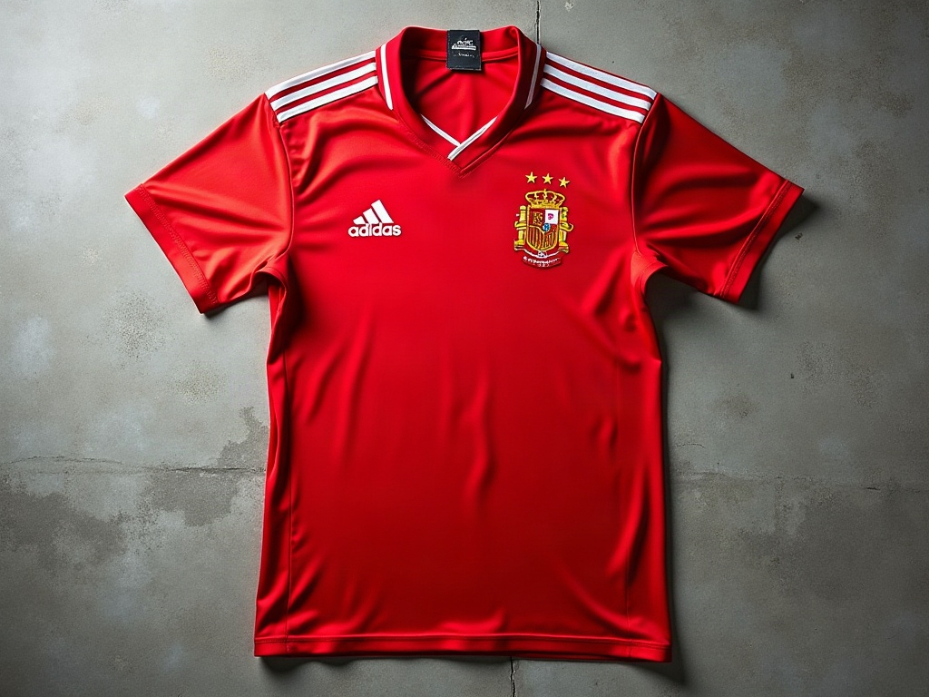 Maillot Adidas de l'équipe d'Espagne des années 1980 avec bandes blanches sur les épaules