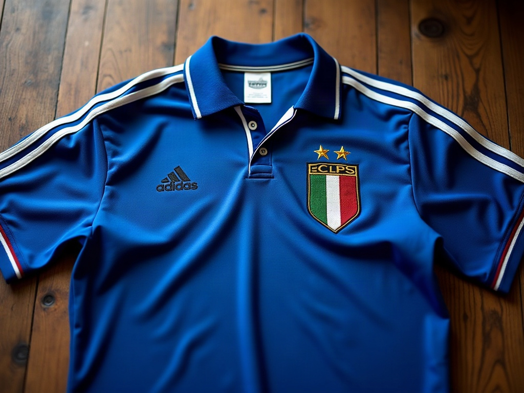 Maillot Italie 1982 Adidas bleu roi avec col blanc, porté lors du sacre mondial en Espagne
