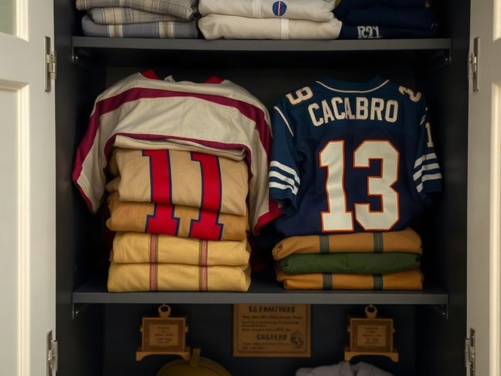 Collection de maillots rares soigneusement rangés et conservés dans une armoire climatisée