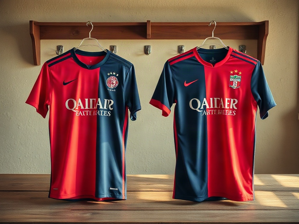 Comparaison côte à côte de deux maillots Champions League avec flocage authentique et replica