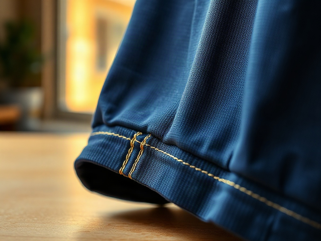 Gros plan sur le tissu d'un maillot de foot ayant rétréci au lavage, montrant la contraction des fibres polyester